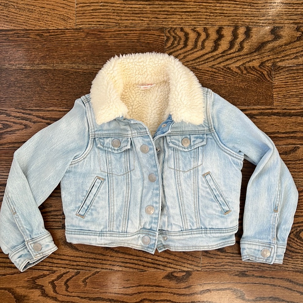 Cat and Jack Toddler Girl Size 4/5 Wool Collar Jean Jacket